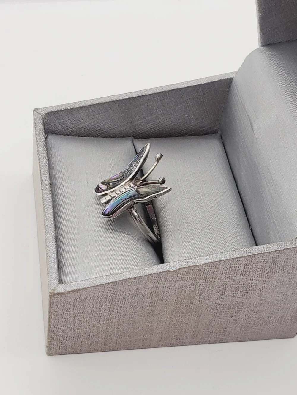 Abalone Butterfly 925 Sterling Silcer Artisan Iridescent Vintage Ring